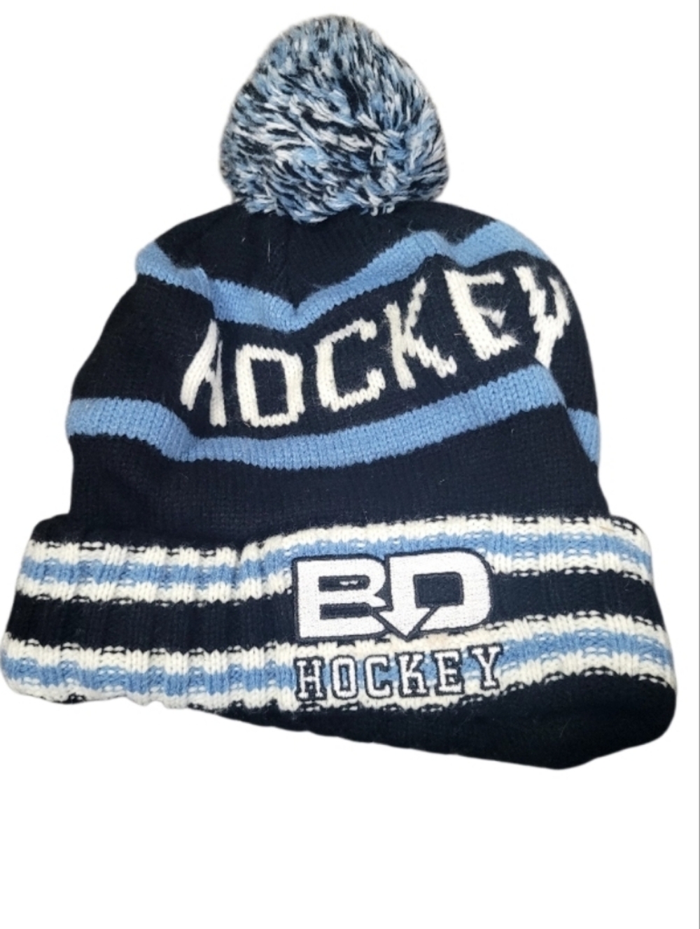 Hockey Unisex Hockey Pom Hat- Navy and Light Blue OS